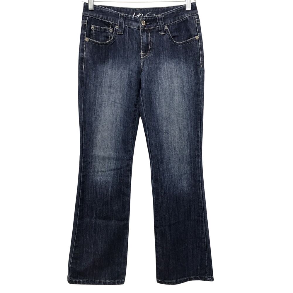 INC Denim Womens 2 Jeans Y2K Bootcut Blue Sequin Rhinestone Pockets Sandblast